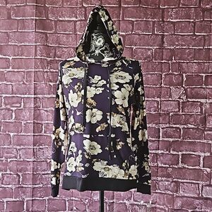 Lildy Super Soft Purple & Cream Floral Pullover Hoodie w/Front Pockets